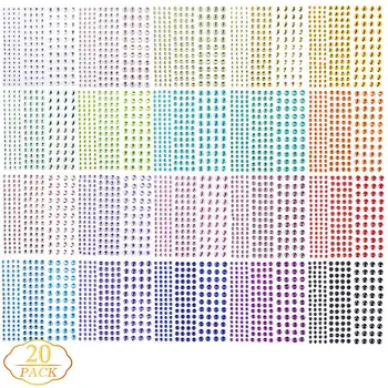 

3440Pcs Self Adhesive Colorful Rhinestone Stickers Assorted 20 Colors & 3 Sizes Perfect for DIY Face Art Decoration Festival