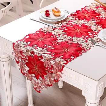 

38*176 CM Christmas Embroidered Table Runner Hollow Embroidered Tablecloth Home Dining Table Coffee Table Decoration Tablecloth