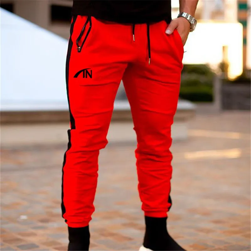 Высококачественные брендовые штаны для бега, для фитнеса, для тренировок, Мужские штаны, одежда для бодибилдинга, спортивные штаны, мужские тренировочные брюки, штаны для бега - Цвет: Red pants
