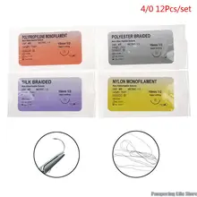 

12PC Dental sutures 4/0 veterinary practice suture kit with thread surgical simulation material surgeon suture needle stitches