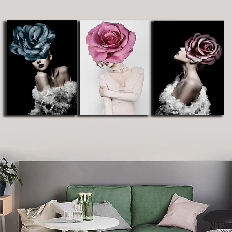 Современная Картина на холсте с цветами для девушек настенное искусство