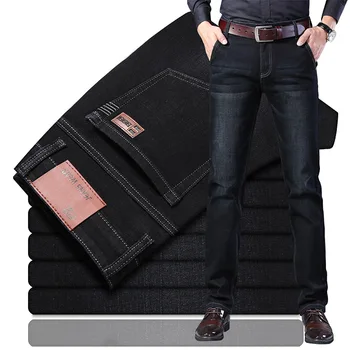 

Middle Age Men Gao Waist Joker City Business Straight Cylinder Elastic Force Jeans Male
