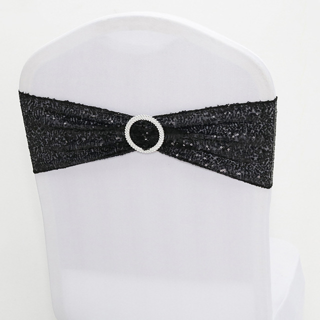 Quality Shiny Sequin Rose Gold Stretch Bands With Round Buckle For Wedding Events Party Decoration Spandex Chair Sashes