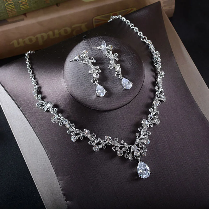 Свадебные комплекты ювелирных изделий барокко круглый набор с тиарой полный круг Корона Ожерелье Серьги Королева Принцесса пышный день рождения корона ребенок - Окраска металла: Necklace Set Pin