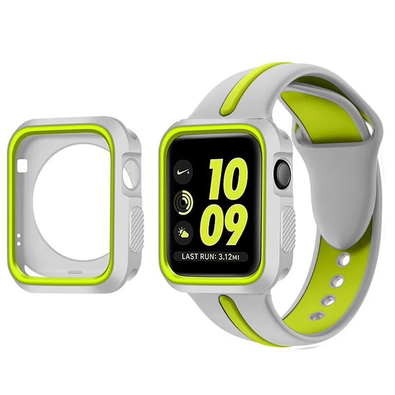 Силиконовый спортивный ремешок+ чехол для Apple Watch Series 4 5 44 мм 40 мм браслет ремешок для Apple Watch 42 мм 38 мм ремешок для часов - Цвет ремешка: band with case