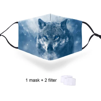 

Men 2020 Animal Wolf Print Masks Unisex Protective PM2.5 Filter Masks Breathable Washable Women Dust-proof Reusable 3D Mask
