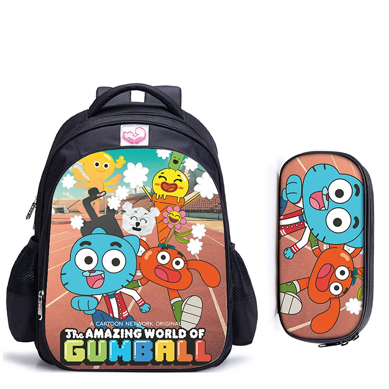 16 дюймов удивительный мир Gumball детские школьные сумки ортопедические школьный рюкзак для детей мальчиков девочек Mochila Infantil мультяшный чехол - Цвет: 2pcs 018
