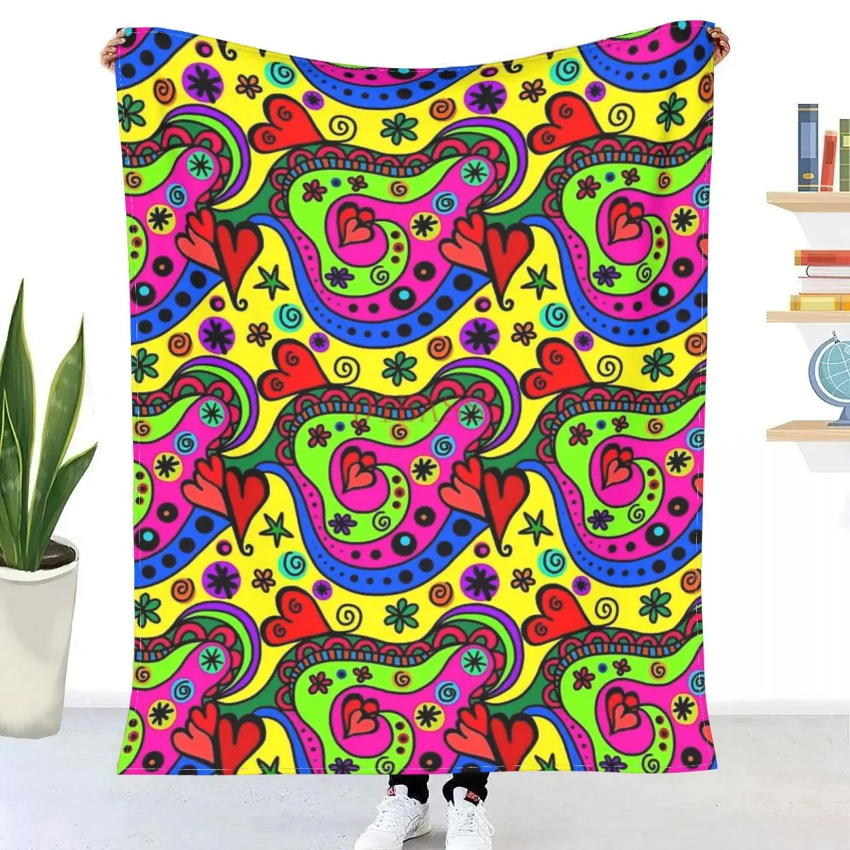 Hippie Woodstock Muster 3D Gedruckt Flanell Decke Bettdecke Sofa Decken 