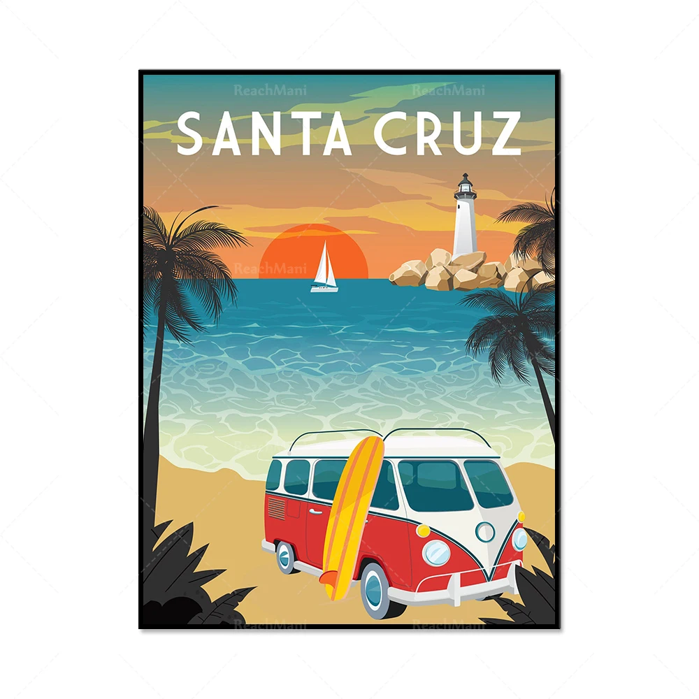 Affiche de voyage Honolulu, Hawaï | Impression d'art mural Surf Van Beach – This Art World Affiche de voyage Honolulu, Hawaï | Impression d'art mural Surf Van Beach – This Art World