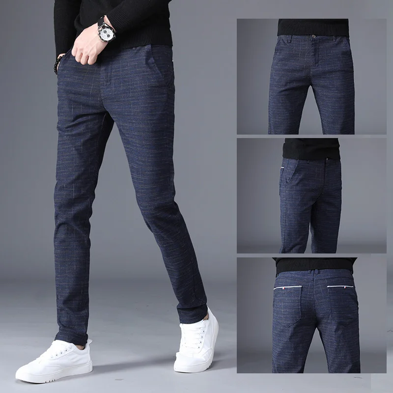 Blue FAVOCENT,, мужские брюки, новая мода, умные, повседневные, эластичные, шаровары, тонкие, одноцветные, уличная одежда, с карманами, для бега, Мужские штаны - Цвет: Blue