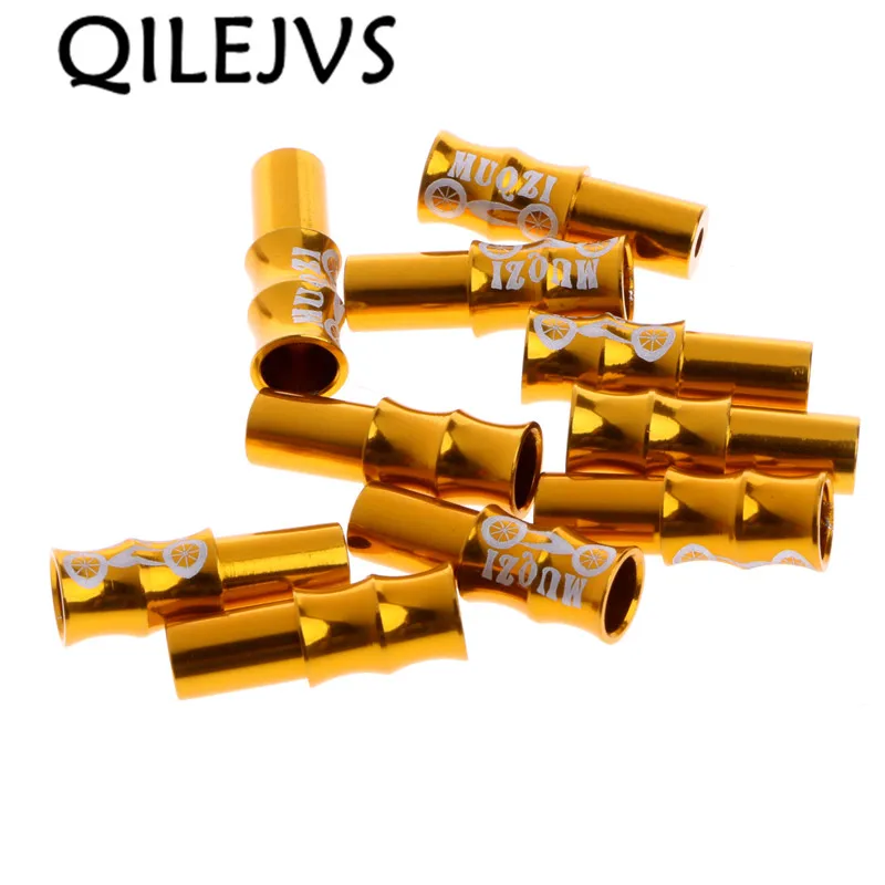 Gold QILEJVS 10 единиц, велосипед велосипедный тормоз внешний кабель переключения передач наконечники рубашки тросика обжима наконечников - Цвет: Gold