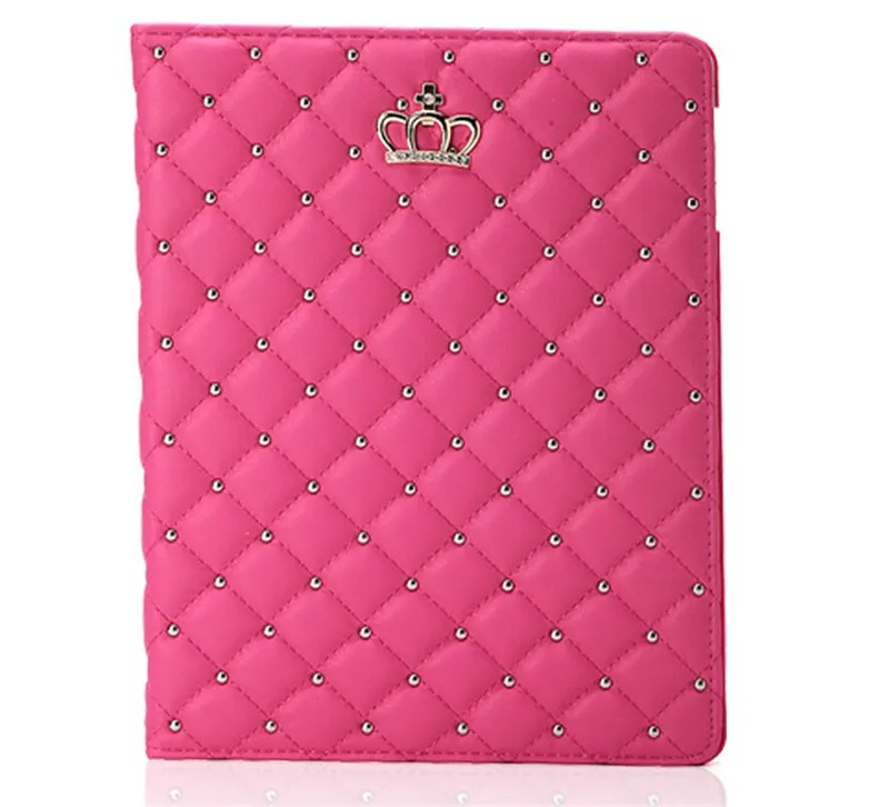 Роскошный умный чехол в клетку с короной для ipad /Air1 ipad 5 Air 2 ipad 6, чехол с подставкой из искусственной кожи, защитный чехол для планшета 9,7 - Цвет: Rose Red