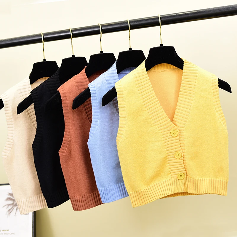 

Fashion Slim Ladies V Neck Spring Autumn tank Knit Cardigans Short Sweater Vest Wool Casual Top Women Sleeveless Soft Sweaters