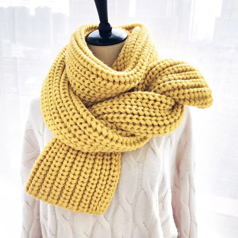 USPOP зимний шарф большой длинный женский шарф женский теплый вязаный шарф Повседневный простой однотонный платок плотный шарф - Цвет: Цвет: желтый