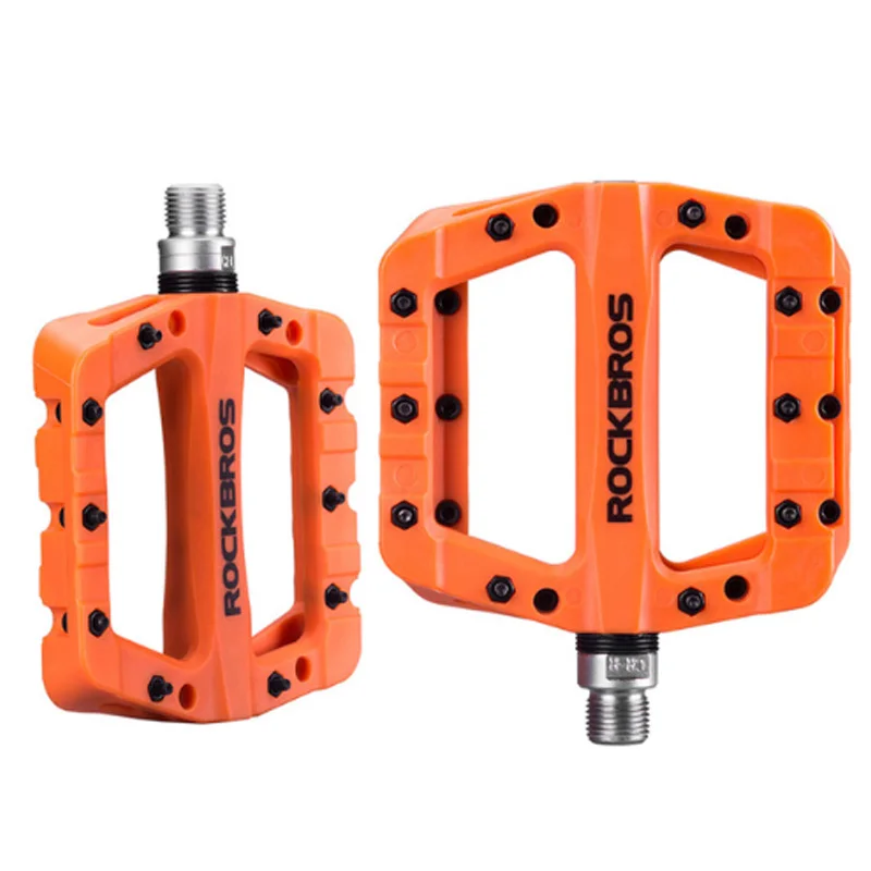 Orange Bike Pedals ROCKBROS велосипедный подшипник плоская платформа, педали MTB сверхлегкие велосипедные Педали Профессиональный велосипед для горной дороги bmx запчасти для велосипеда - Цвет: Orange Bike Pedals