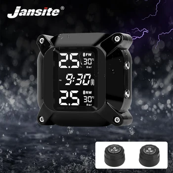 

Jansite Moto TPMS Tire Pressure Monitoring System Display Time Warning handlebar installation Wireless Waterproof tpms 2 sensors