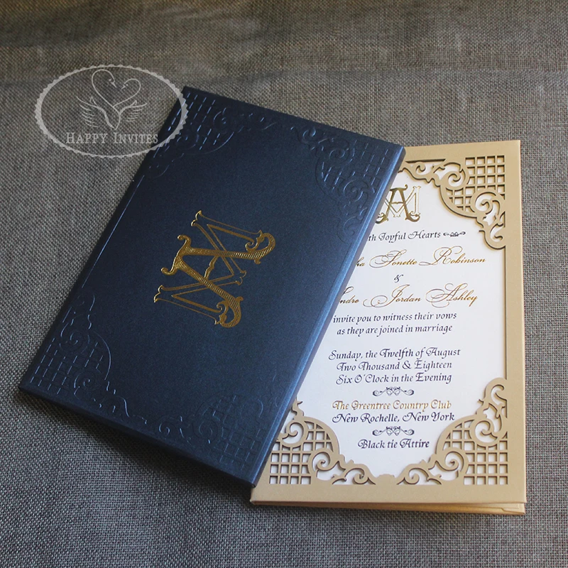 HI3038 - 24 Custom Hardcover Wedding Card With Nice Laser Cut Design Made in China More Colors Optional