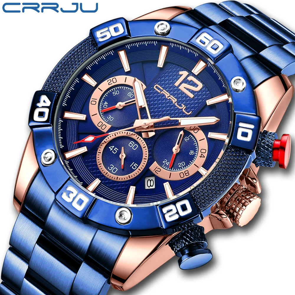 CRRJUMensWatchesTopBrandLuxuryBigDialChronographWristWatches