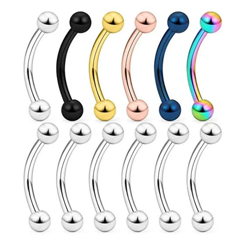 

12PCS 20G Stainless Steel Curved Eyebrow Nose Septum Earring Lip Helix Tragus Cartilage Piercing Ring for Mens Womens 6-10mm
