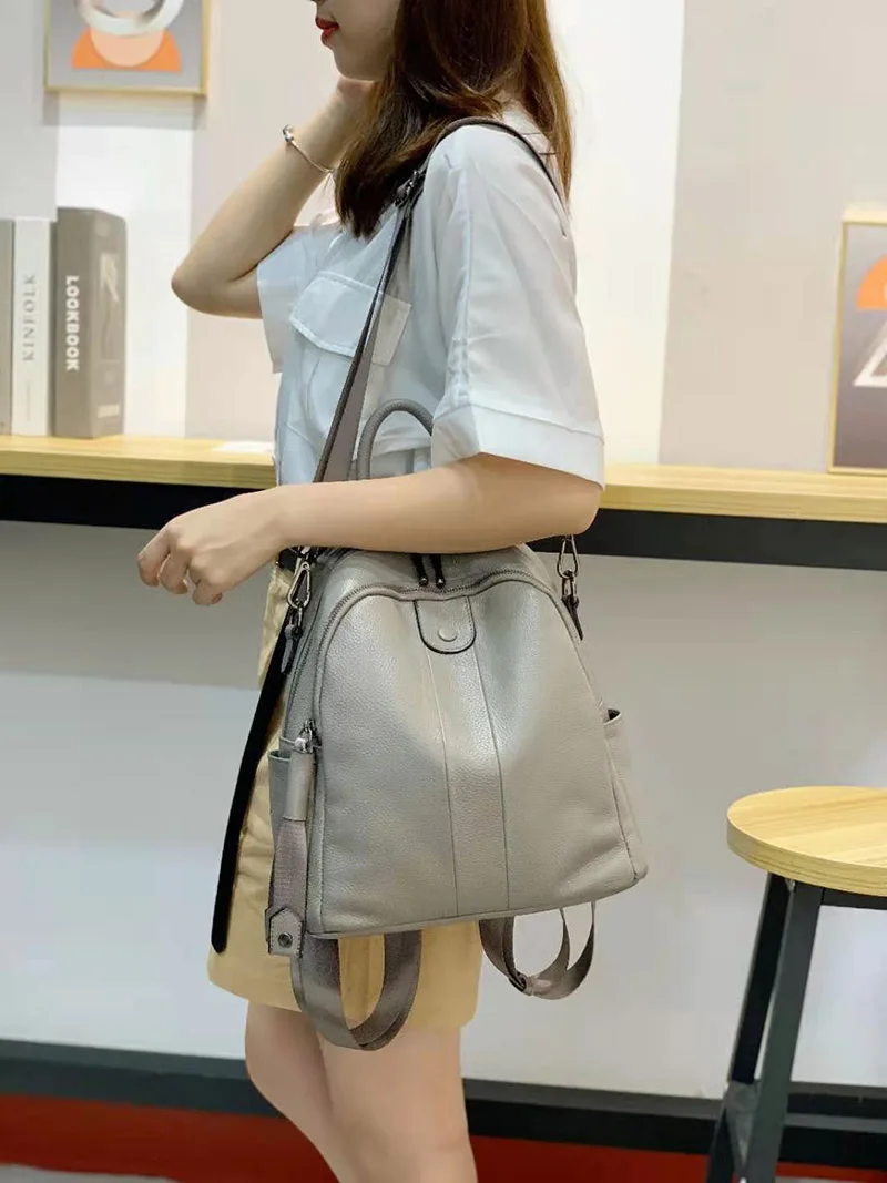 2022 NEW Fashion Soft 100% Genuine Cow Leather Women's Backpacks Lady Top Layer Cowhide Large Capacity School Book Backpack Bag