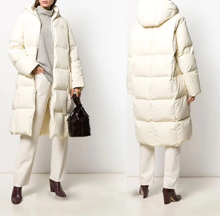 Подходит для-30℃, зимние стильные толстые теплые пуховики из натурального утиного пуха, женские парки свободного покроя с капюшоном, Длинные пуховики, теплое пальто F675