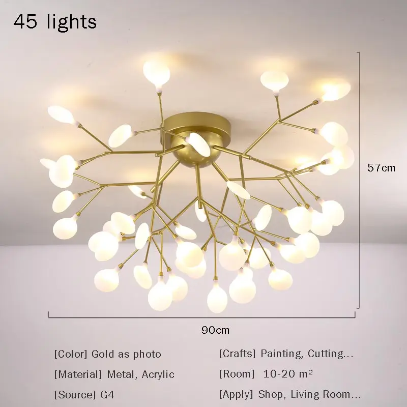 45 lights D90 H57cm Золотой блеск, светодиодная люстра, светильник ing, современная лампа для гостиной, для кухни, столовой, домашний декор, светильник, светильники, акриловый абажур G4 - Цвет абажура: 45 lights D90 H57cm