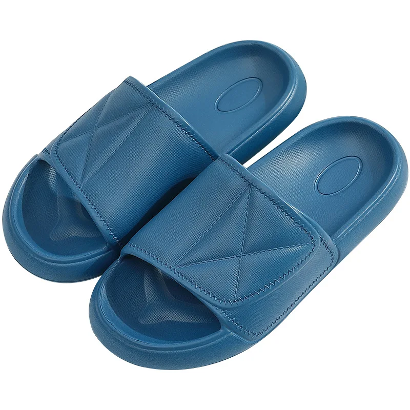 Men Outdoor Indoor Slippers Summer Solid Light Color Hook&Loop Upper Non Slip Slides Beach Home Male Shoes Thick Soft Sole