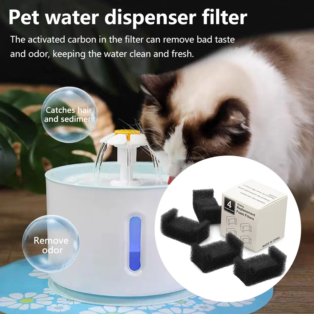 4PCS Cat Water Fountain Filter Carbon Replacement Filters for OYES Sponge Pet Water Dispenser Compatible DR-DC160 Square Pumps