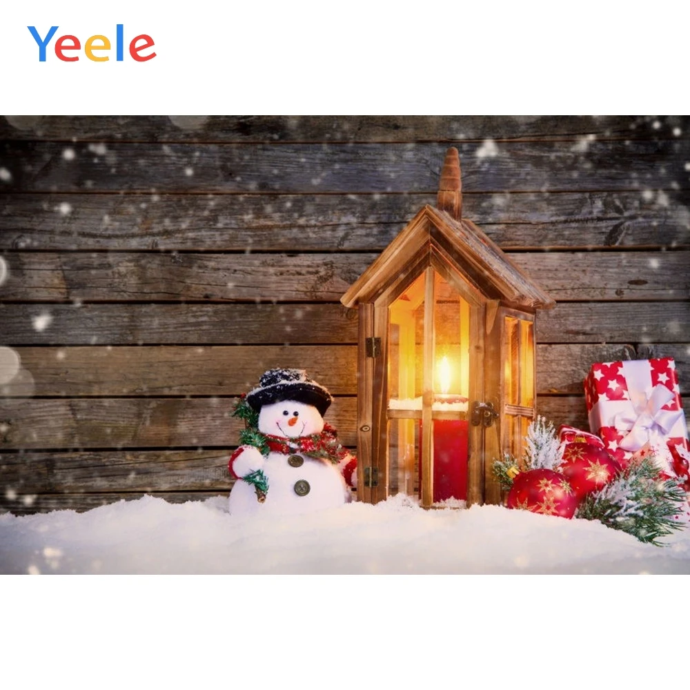 Yeele Christmas Background Winter Snow Snowman Ball Gift Wood Board Candle Baby Portrait Photography Backdrop For Photo Studio