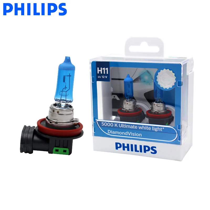 Philips Diamond Vision H1 H4 H7 H8 H11 HB3 HB4 9003 9005 9006 12V 5000K автомобильные галогенные лампы головного светильник Противотуманные огни ксеноновые лампы белого света, пара