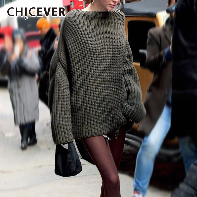 CHICEVER Knitted Loose Sweaters Women O Neck Long Sleeve Autumn Winter Casual Pullover Sweater For Female Fashion 2020 New | Женская