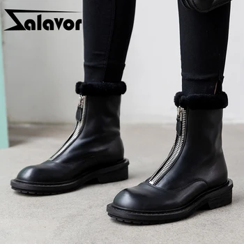 

ZALAVOR Women Real Leather Boots Fashion Ankle Boots Women Zipper Shoes Winter Warm Women Boots Cool footwear Size 34-40