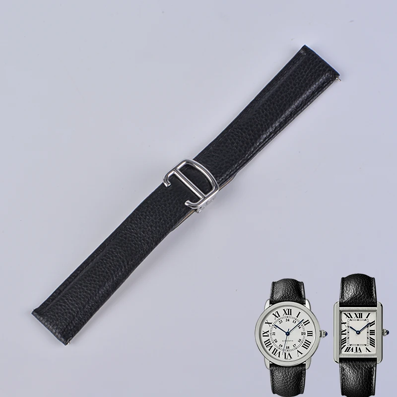Watch strap Soft genuine leather High quality suitable for Cartier tank solo London Sandoz Watch strap Durable all steel buckle