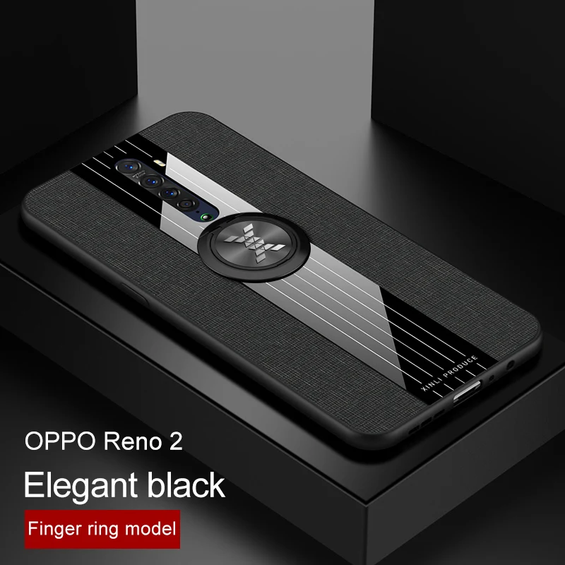 Black With Ring Чехол для телефона для OPPO Reno 2 2z чехол-крышка магнитное кольцо держатель ткань мягкая рамка ткань противоударный чехол Fundas для Reno 2 2z чехол - Цвет: Black With Ring