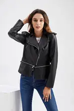 2021 Autumn Women Black Faux Leather Jacket Casual Zipper with Belt Biker Female Casual Solid Outwear Leather Detachable Coat