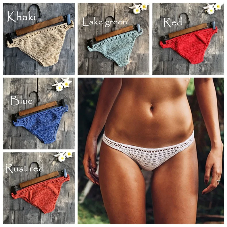 Vakmoli Новинка ручной работы крючком треугольник бикини Низ хлопок Сексуальный женский купальник короткие плавать патио низкая талия пляжная одежда