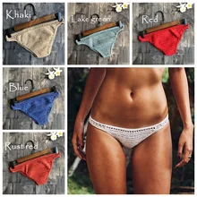 Vakmoli Новинка ручной работы крючком треугольник бикини Низ хлопок Сексуальный женский купальник короткие плавать патио низкая талия пляжная одежда