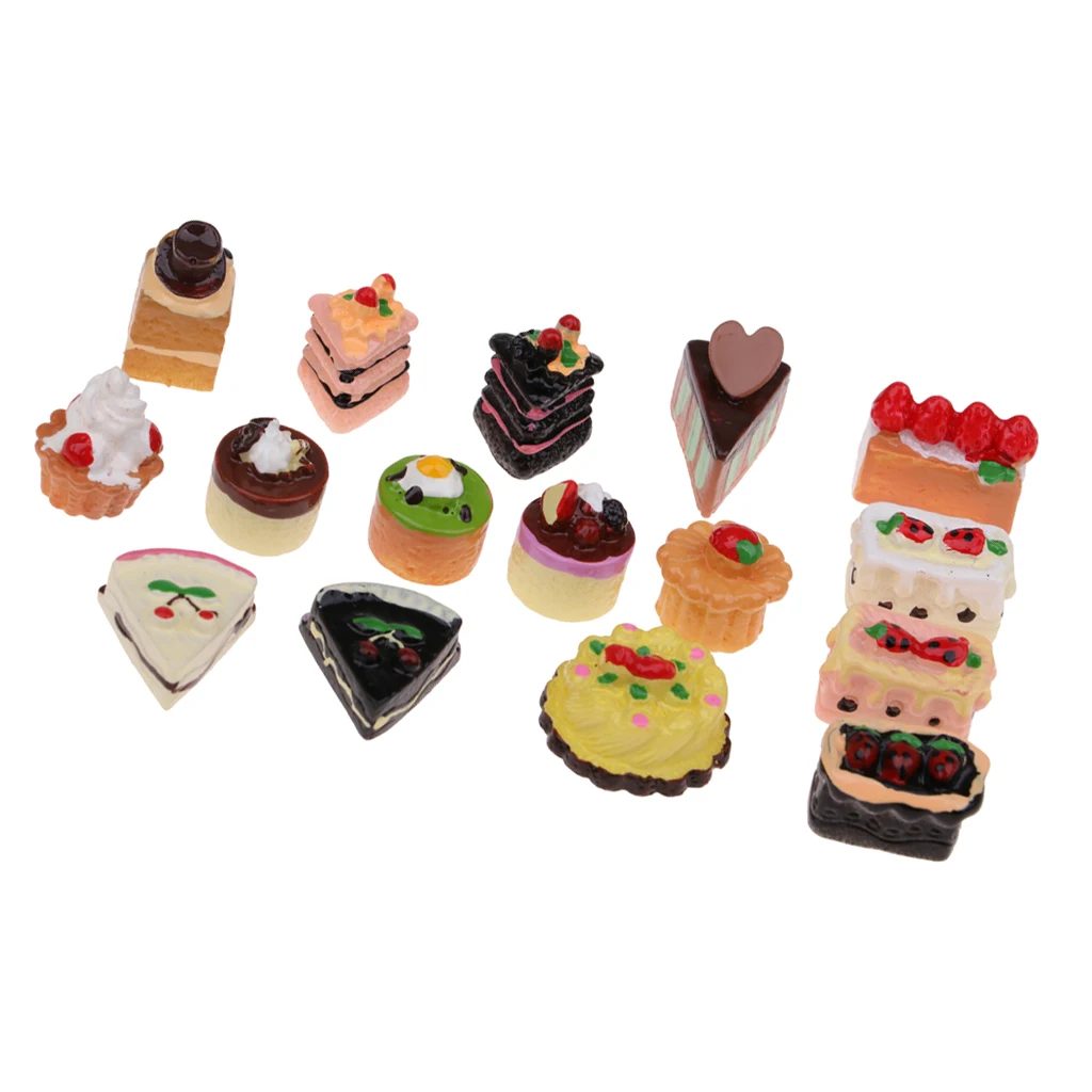 16pcs Miniature Kitchen Food Resin Cream Cake Model For 1/12 Scale Dolls House