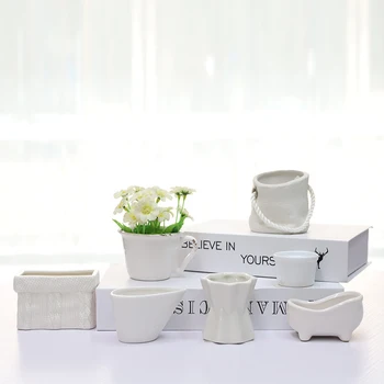 

5pcs/set Reusable Ceramic Flowerpot Creative Bathtub Cup Shaped Succulents Planter Pot Modern Home Balcony Decorations Supplies