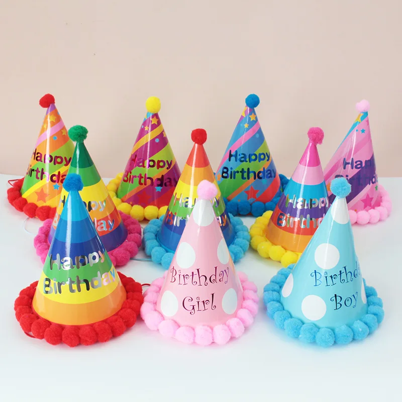 Direct Selling Kids Birthday Party Paper Hats Boys Girls Pommel Cap Children Decorating Tricorne Multicolor | Детская одежда и