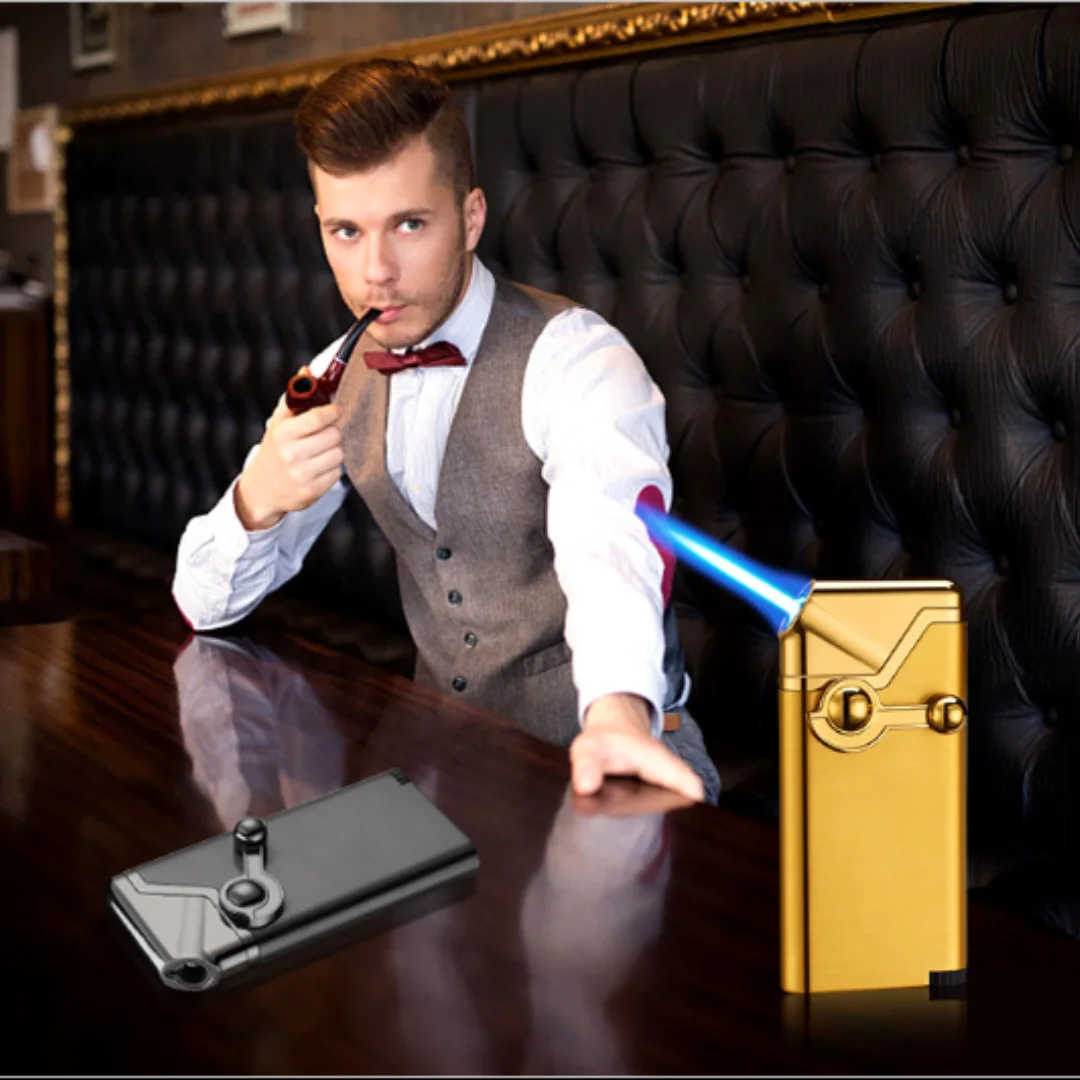 Cigarette Lighter Butane Gas Torch, Inflatable Jet Flame, Windproof Cigar Pipe Lighters, Gifts for Men, Fashion, New
