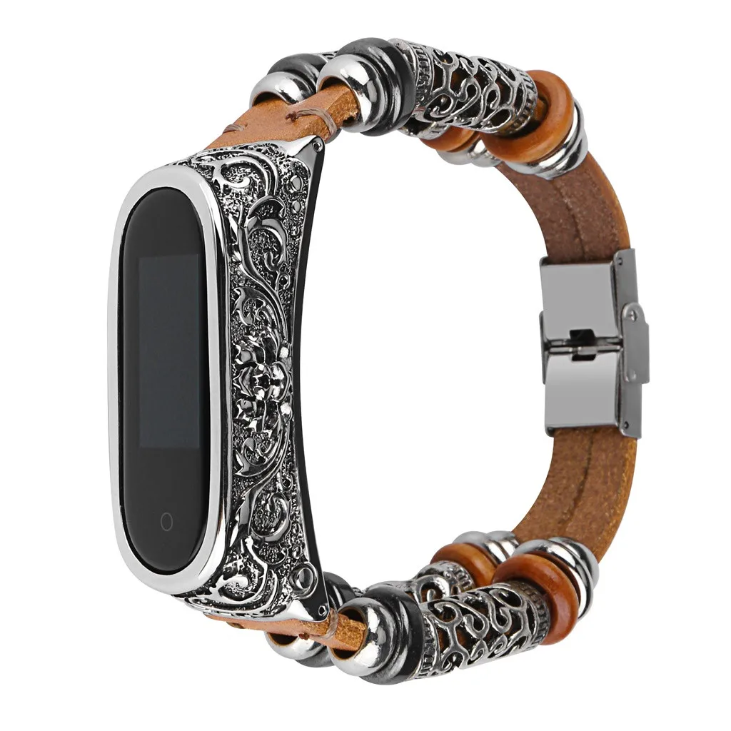 Сменный кожаный ремешок, браслет+ металлический корпус для Xiaomi Mi Band 4 Smart Band Ретро дизайн металлический корпус ремешок