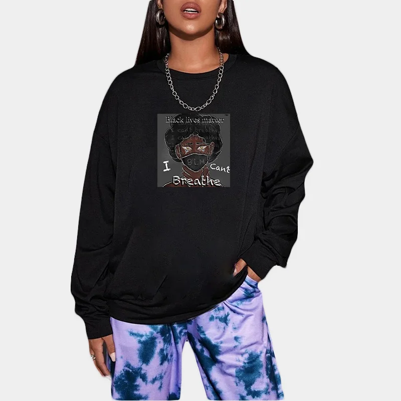 

Black Lives Matter Oversize Women Sweatshirt Cartoon Print Autumn O-Neck Long Sleeve Streetwear Blm Loose Casual Pullovers Tops