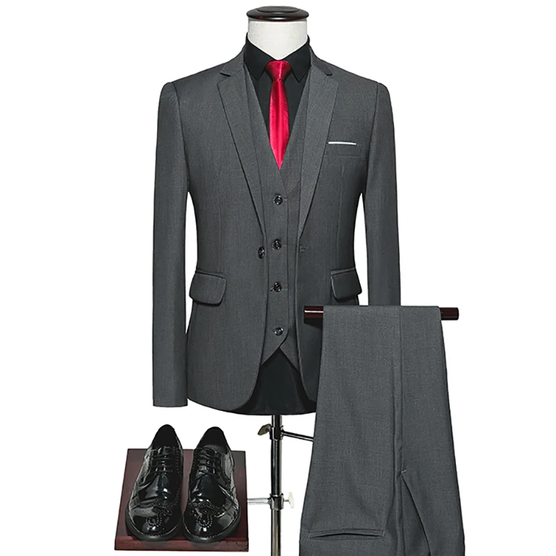 Мужские комплект из 3 предметов с блейзером одежда; брюки; жилет; спортивная куртка социальный костюм модные однотонные Цвет Бизнес мужской костюм комплект Повседневное Формальные M-5XL 6XL - Цвет: gray