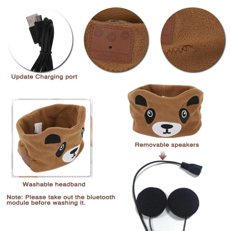 For Bluetooth Headset Animal Headband Sleep Eye Mask Little Bear Hat Help Sleeping Bluetooth Cap