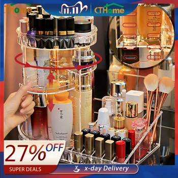 

360 Degree Rotation Transparent Acrylic Cosmetics Storage Box Fashion Spin Multi-function Detachable Makeup Beauty Organizer