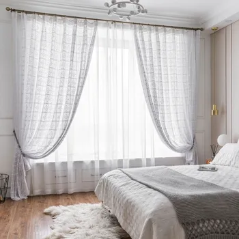 

Pure white handmade transparent antique hollow curtain finished North American country cloth floor screen curtain