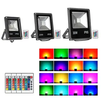 

RGB LED Floodlight 10W 20W 30W Control Outdoor Smart Flood Light IP66 Waterproof Garden Color Changing Spotlight 85-265V Light