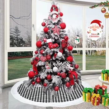 

120cm Christmas Tree Skirt Carpet New Year Decorations Xmas Tree Decor Skirt Ornaments Festive Party Supplies Plaid Tree Skirt