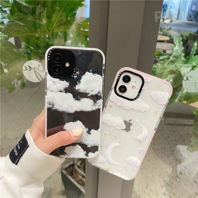 Cute Clouds Moon Phone Cases For iphone 13 Pro Max 12 mini 11 Pro Max 7 8 plus X XR XS Max SE 2020 Transparent Soft Cover Capa iphone 13 pro max leather case